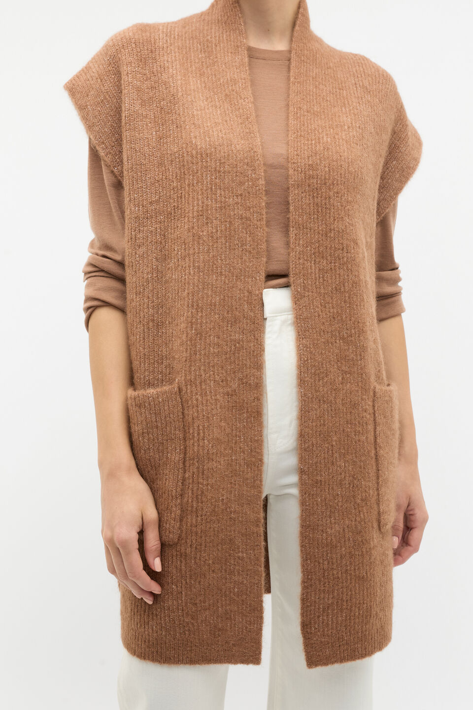 Rib Knit Mid Length Poncho  Amaretto