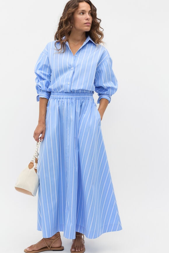 Poplin Variegated Stripe Skirt  Cornflower Blue Stripe  hi-res