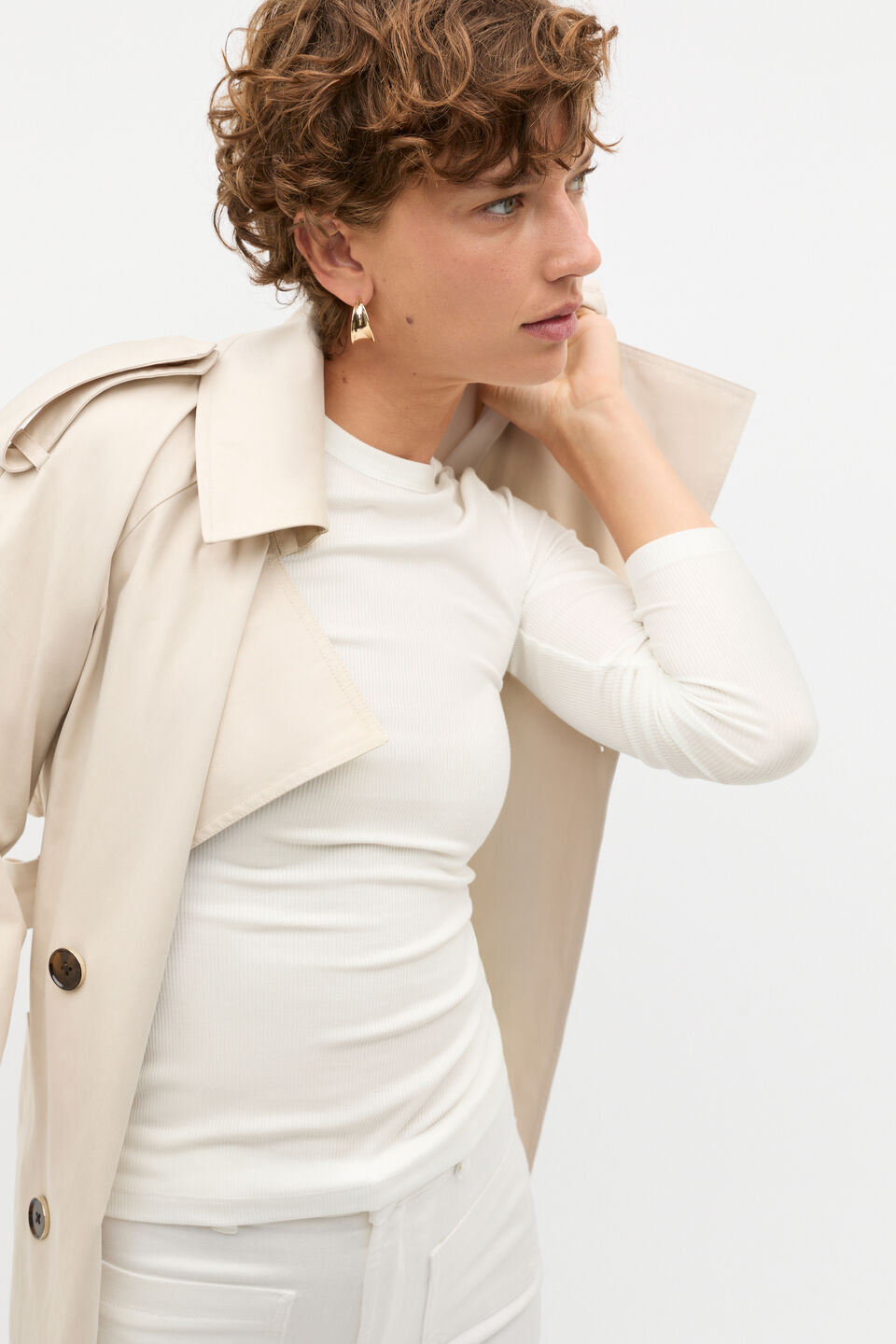 Core Rib Crew Neck Top  Cloud Cream