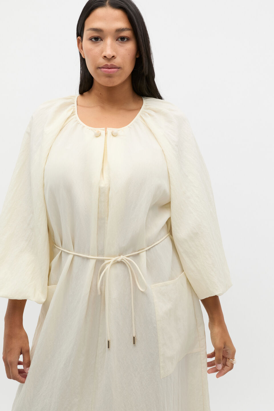 Crushed Gathered Maxi Dress  Buttercream