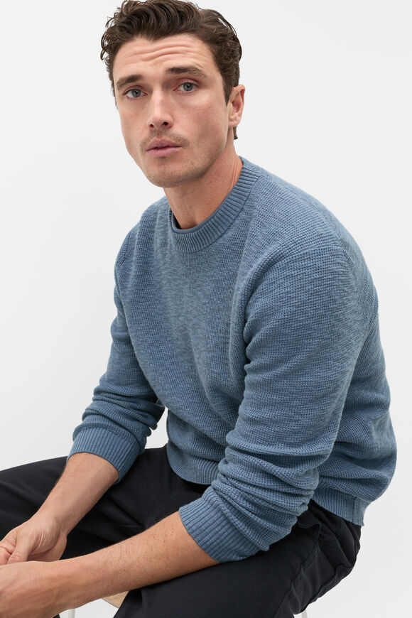 Slub Yarn Crew Neck Knit  Storm Blue  hi-res