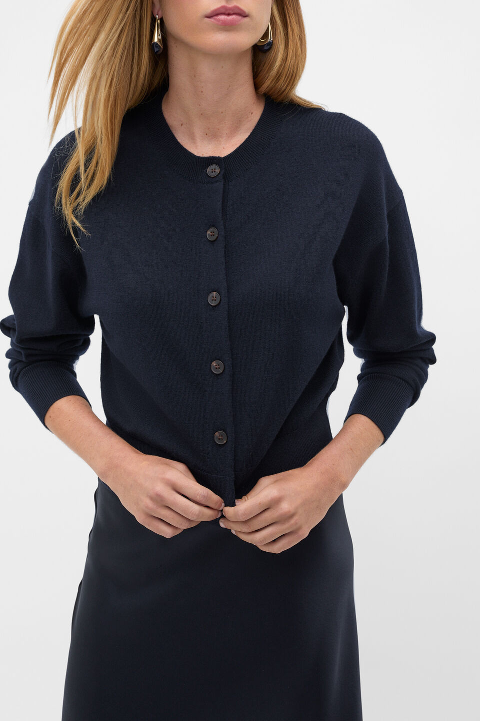 Australian Merino Relaxed Cardigan  Twilight Blue