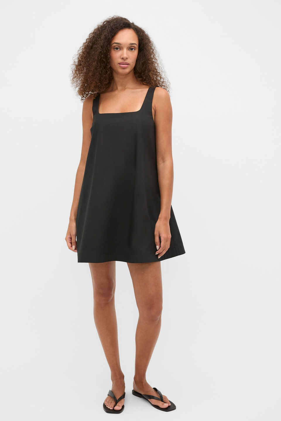Poplin Shift Mini Dress  Black