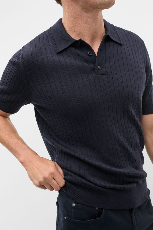 Short Sleeve Merino Knit Polo  Midnight Blue  hi-res