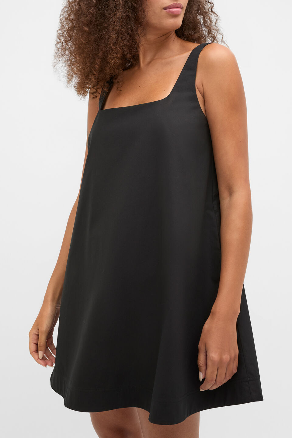 Poplin Shift Mini Dress  Black