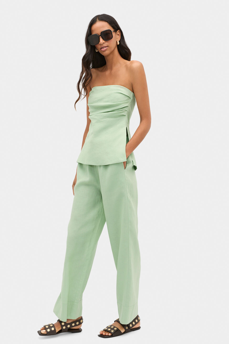 Core Linen Casual Tie Pant  Eucalyptus