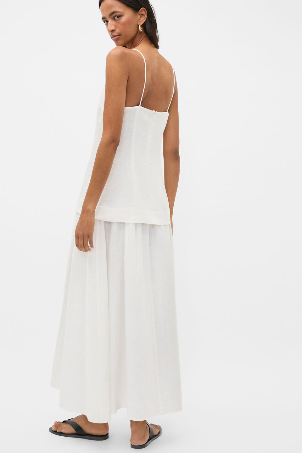 Linen Drop Waist Maxi Dress  Whisper White