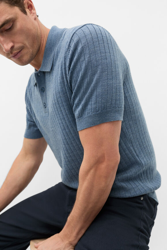 Short Sleeve Merino Knit Polo  Storm Blue  hi-res