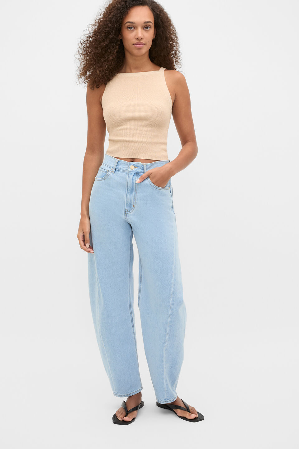 High Waisted Barrel Leg Jean  Glacial Blue Wash