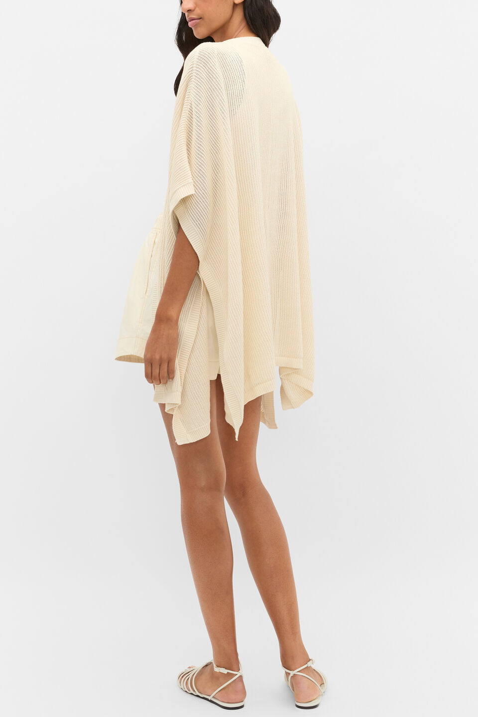 Open Weave Poncho  Coconut Cream
