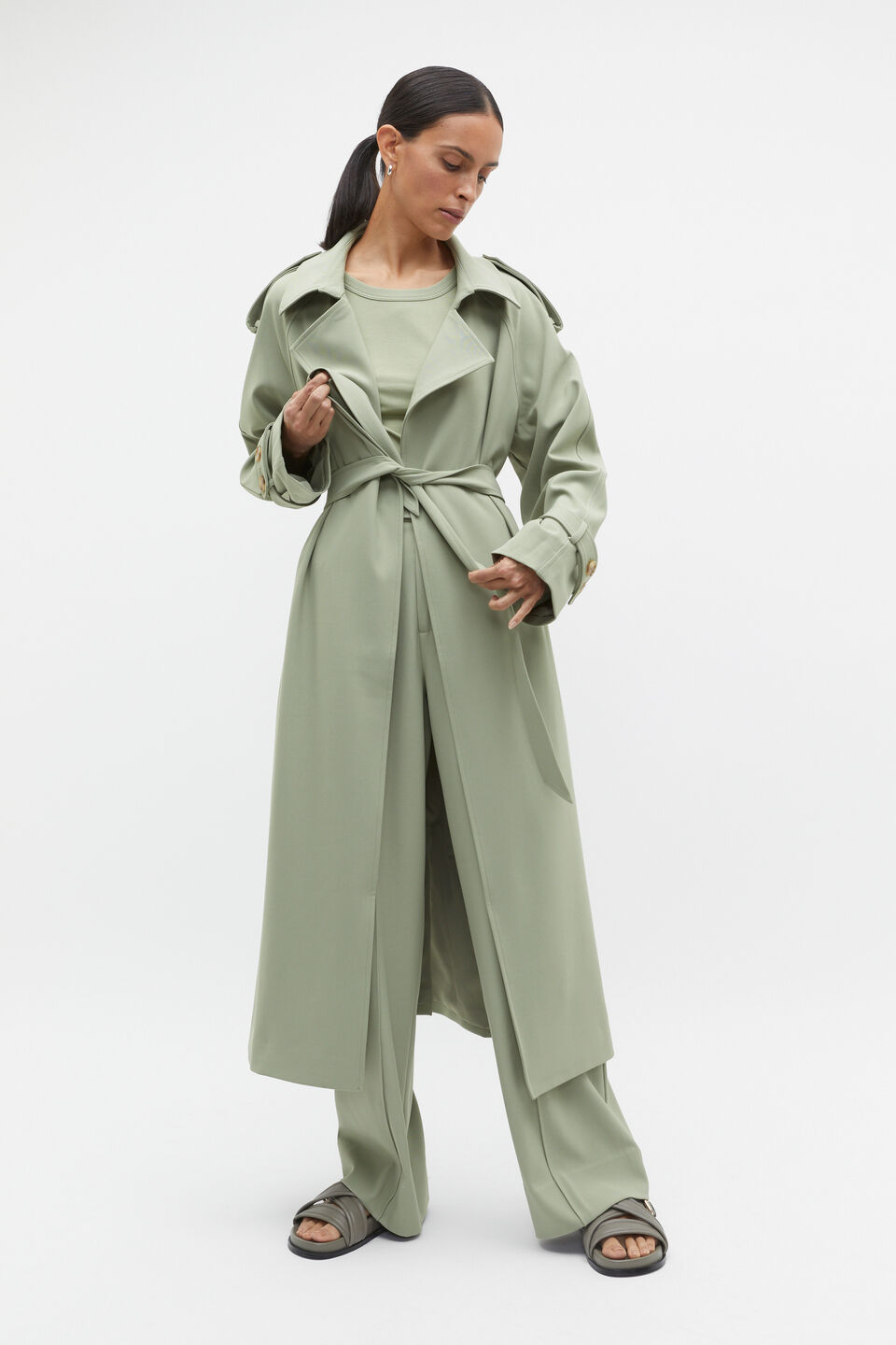 Button Detail Trouser  Pale Olive