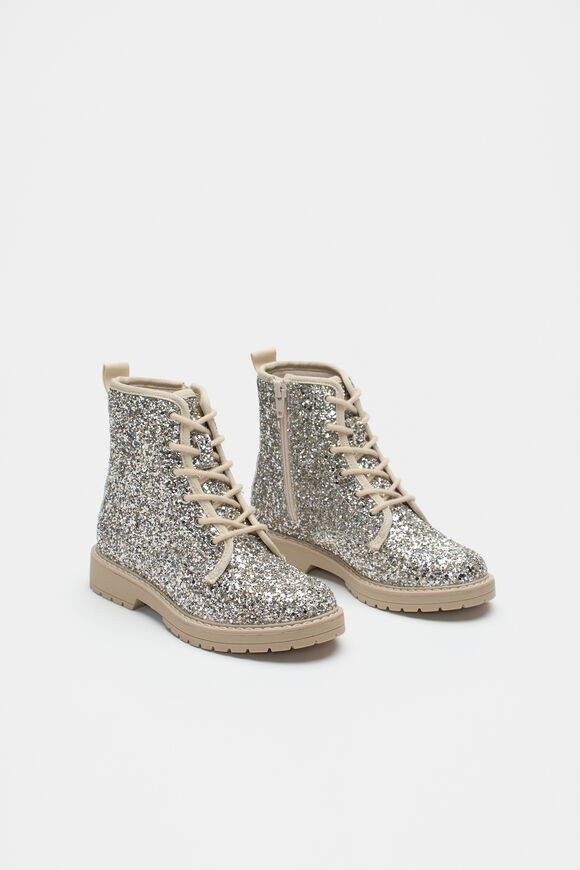 Glitter Combat Boot  Pale Gold  hi-res