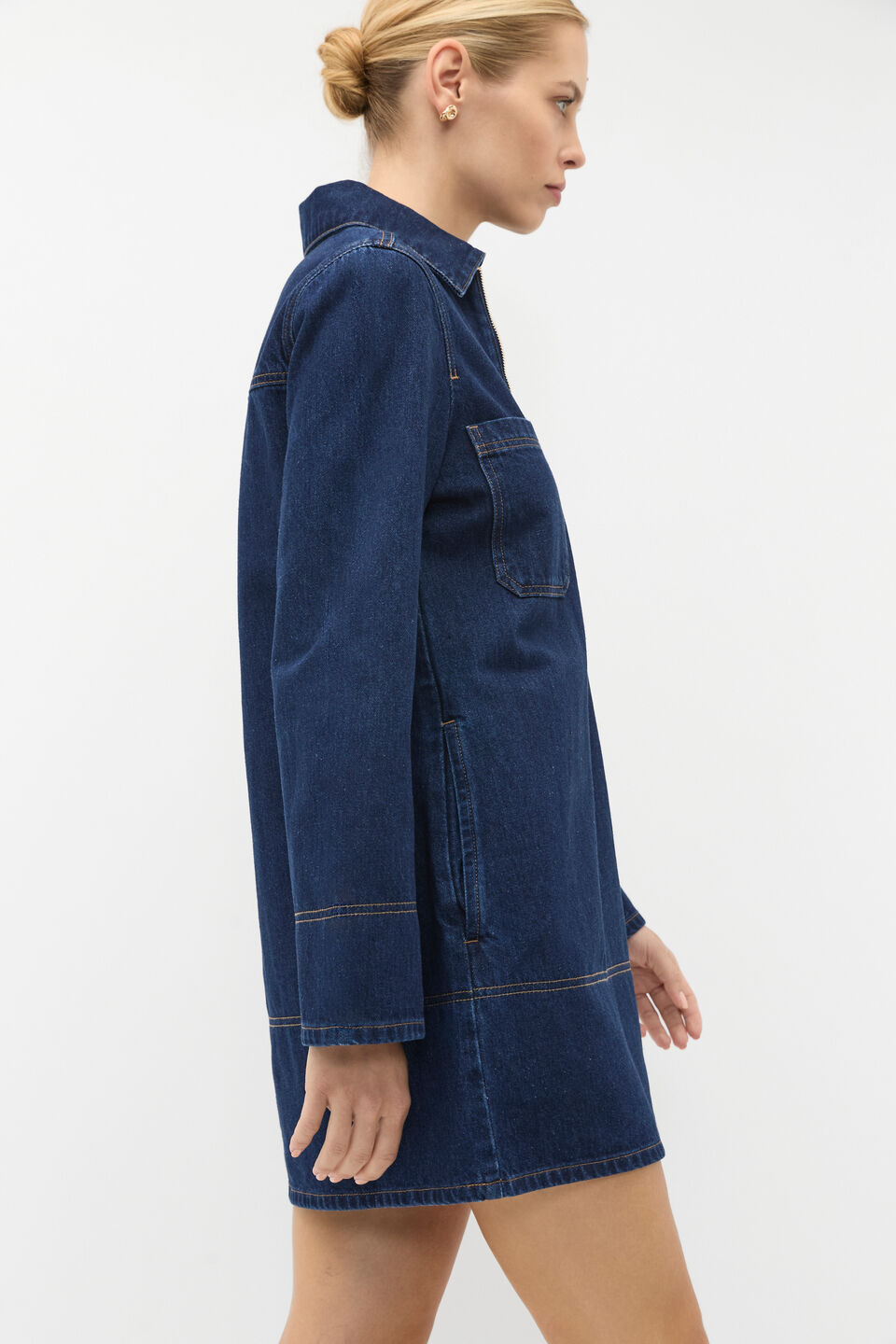 Long Sleeve Denim Mini Dress  Twilight Blue Wash