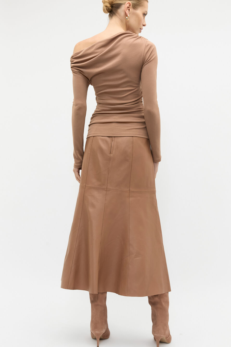 Micro Jersey Off Shoulder Top  Amaretto