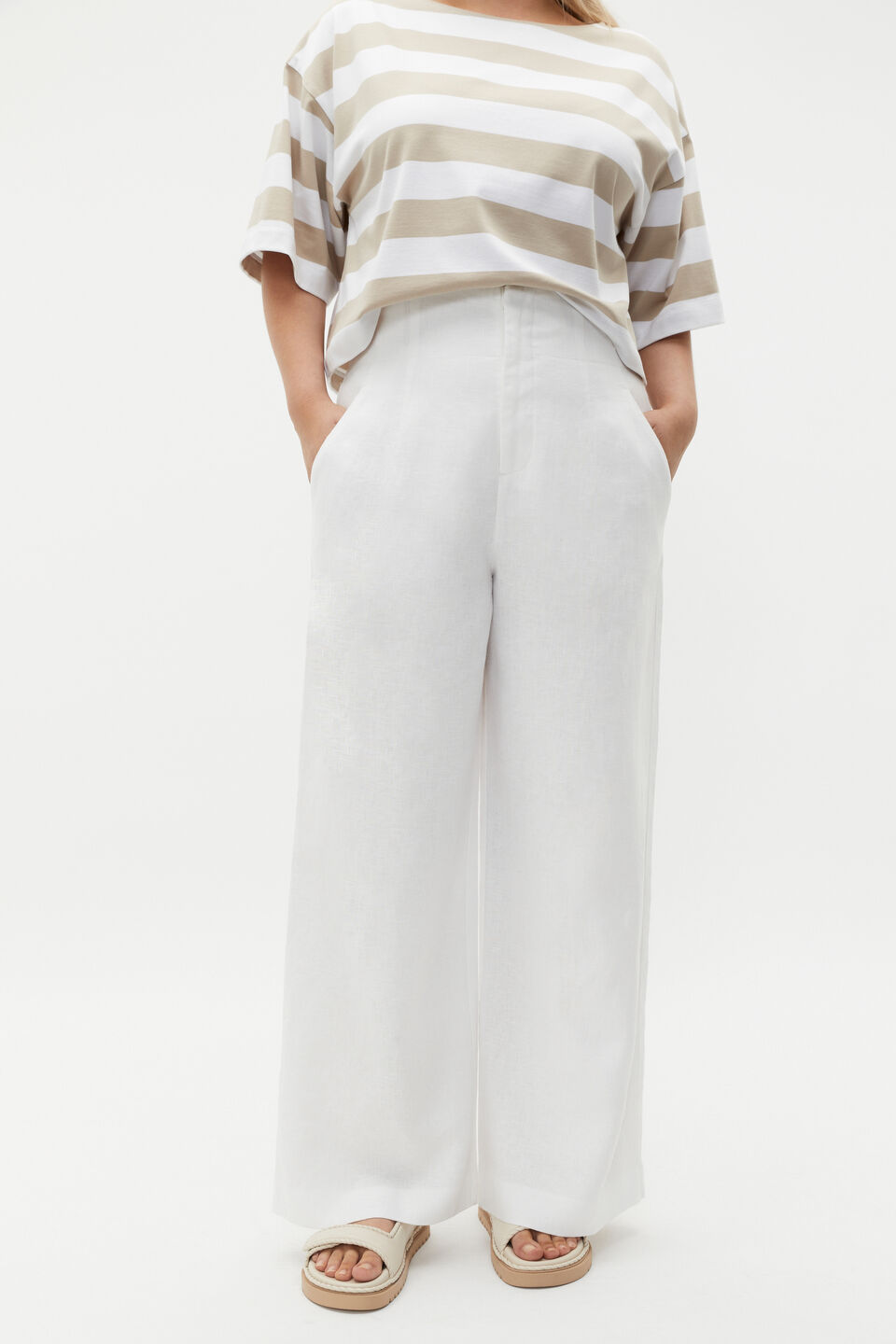 Textured Wide Leg Pant  Whisper White