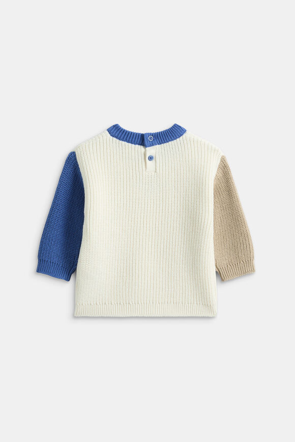 Colourblock Knit Sweater  Mid Blue  hi-res