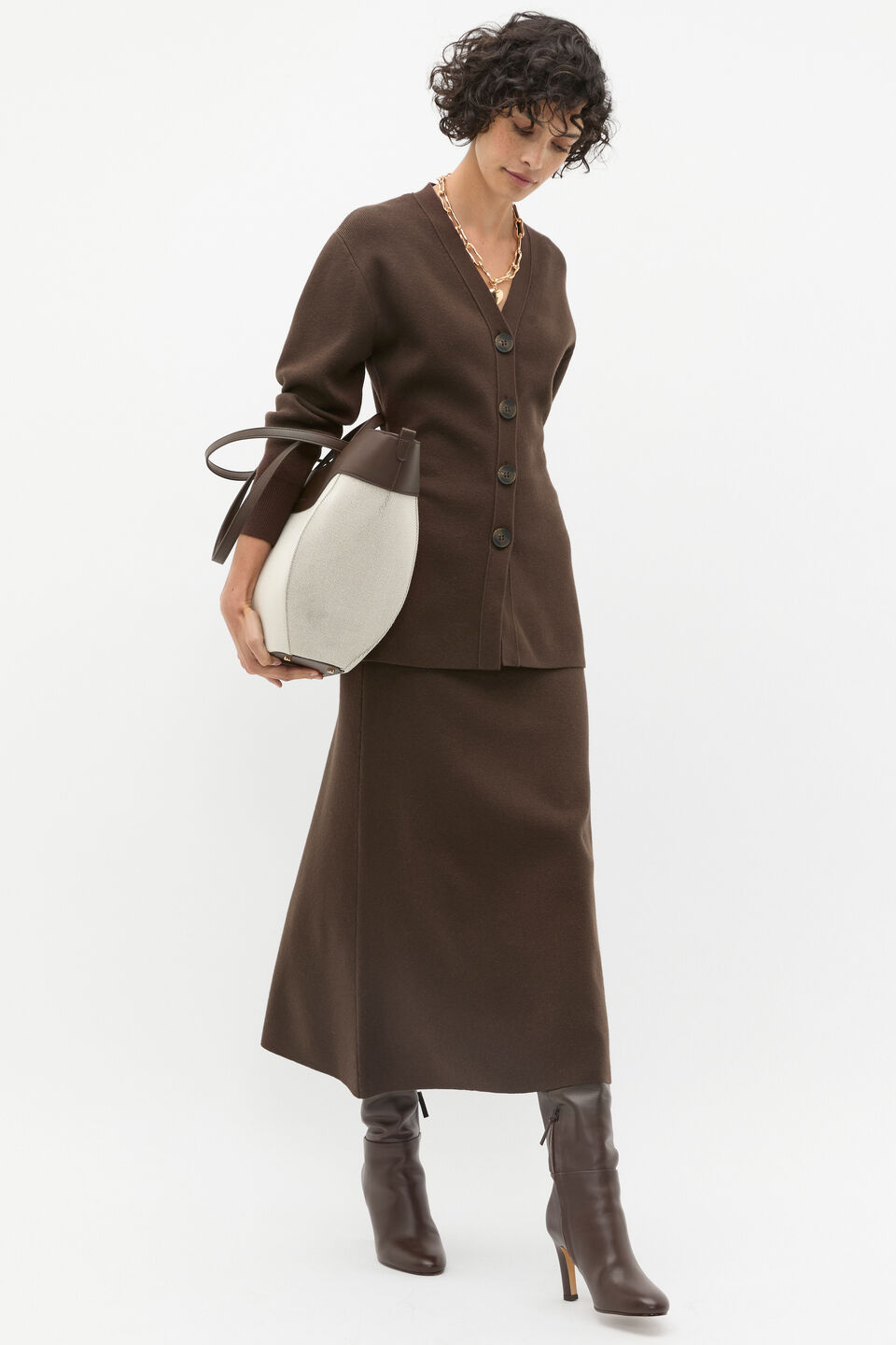 Longline V Neck Cardigan  Dark Espresso