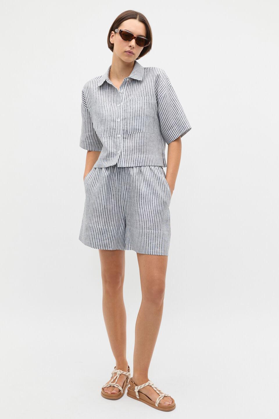 Linen Stripe Short  Twilight Blue Stripe