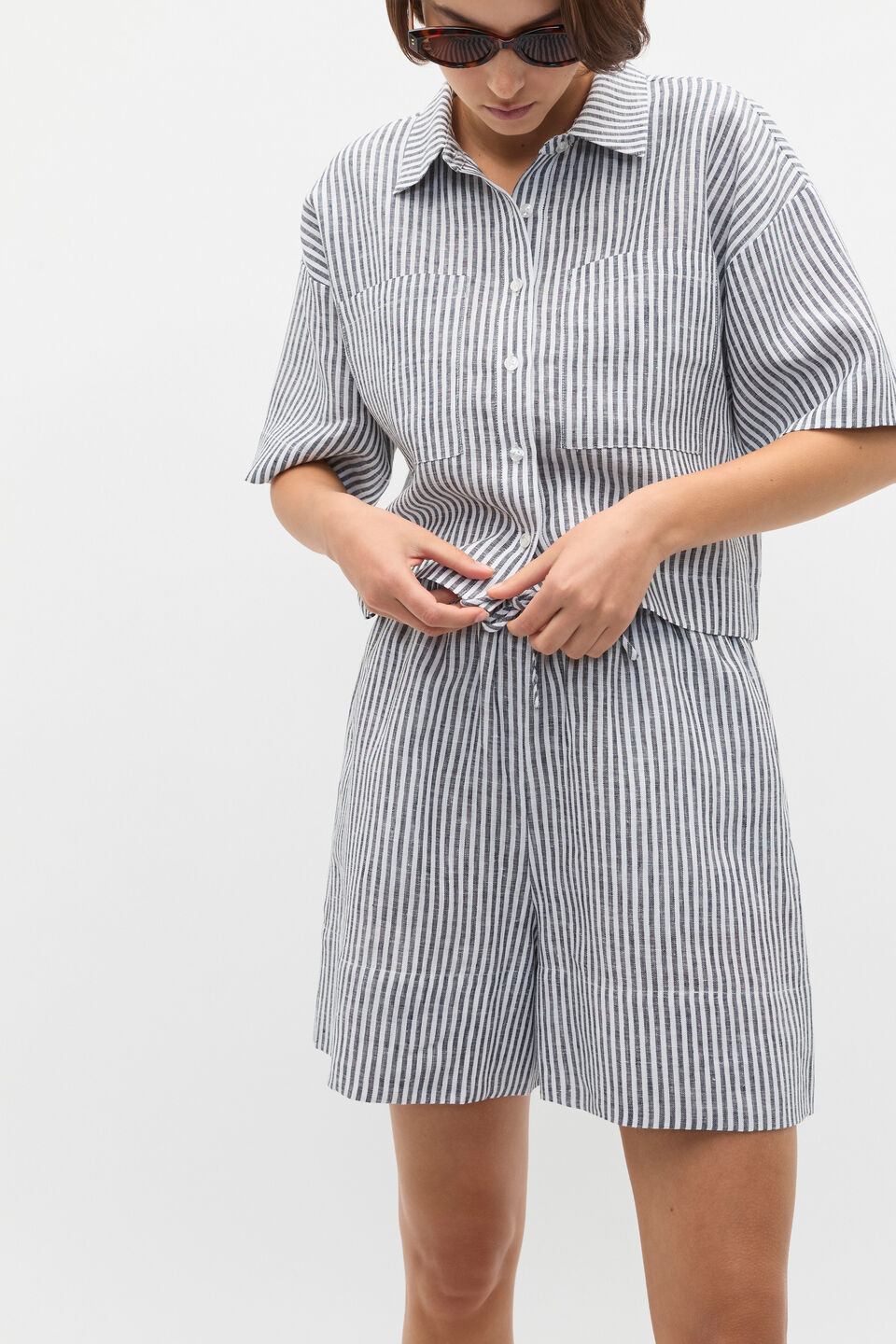 Linen Stripe Short  Twilight Blue Stripe