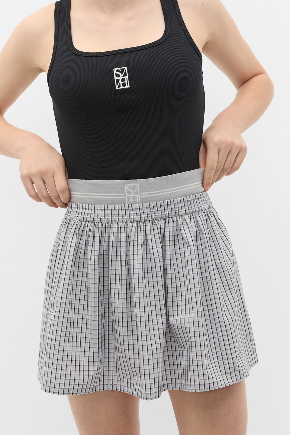 Elasticated Check Skirt  Grey Check
