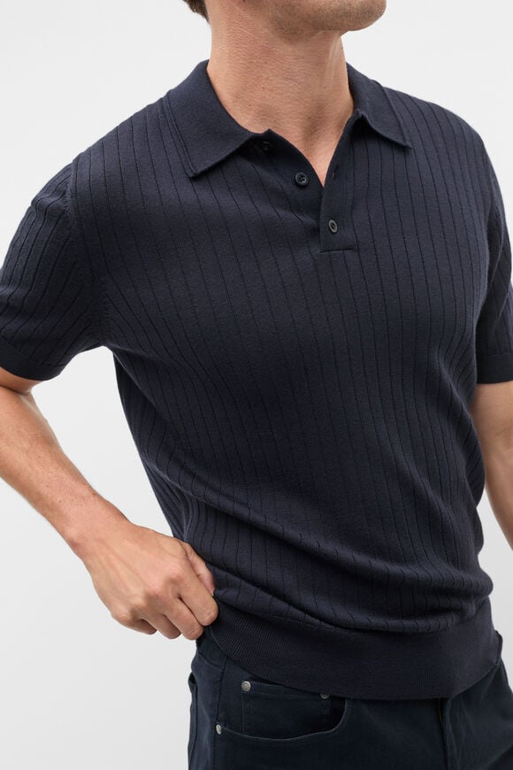 Short Sleeve Merino Knit Polo  Midnight Blue  hi-res
