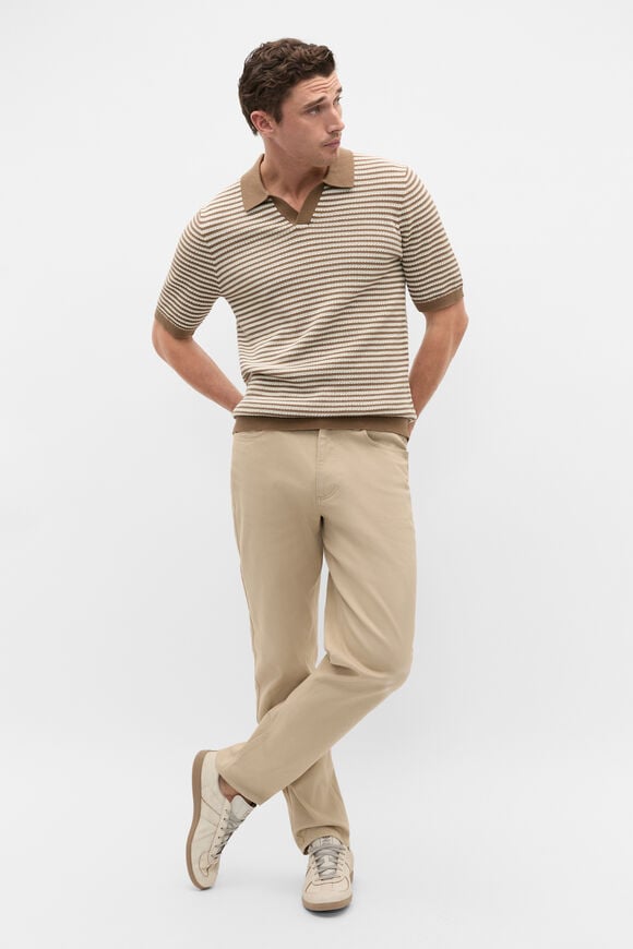 Contrast Stripe Knit Polo  Coffee  hi-res