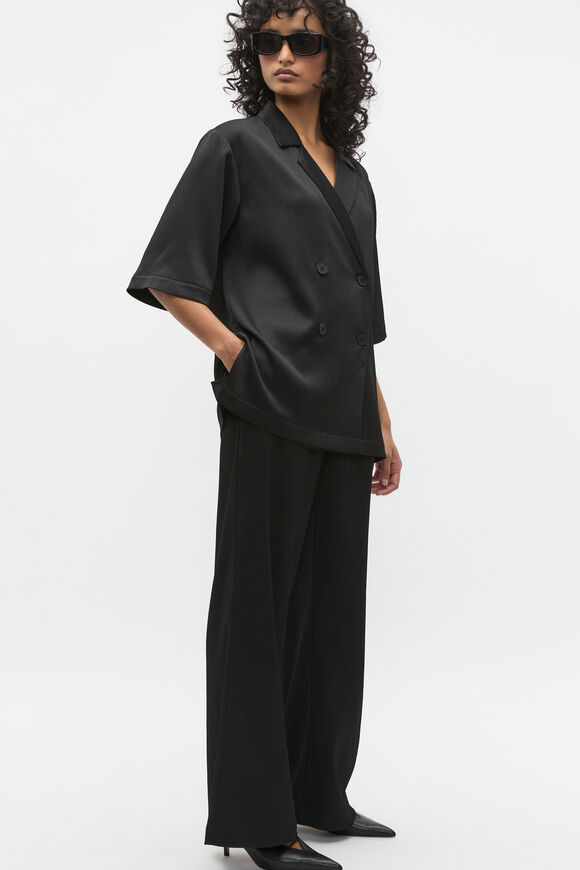 Plisse Short Sleeve Shirt  Black  hi-res