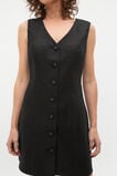 Linen V Neck Button Mini Dress  Black  hi-res