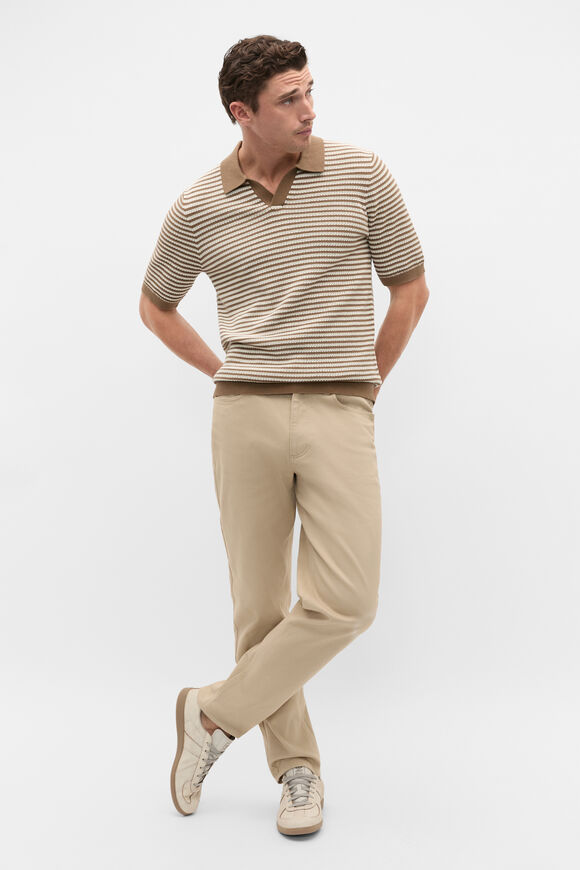 Contrast Stripe Knit Polo  Coffee  hi-res