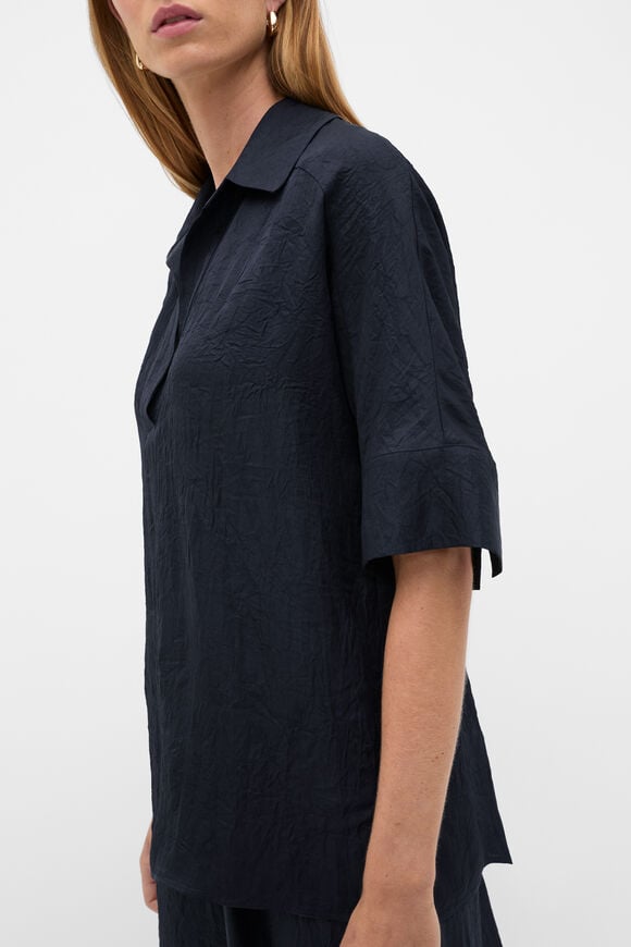 Textured Satin Collared Popover  Twilight Blue  hi-res