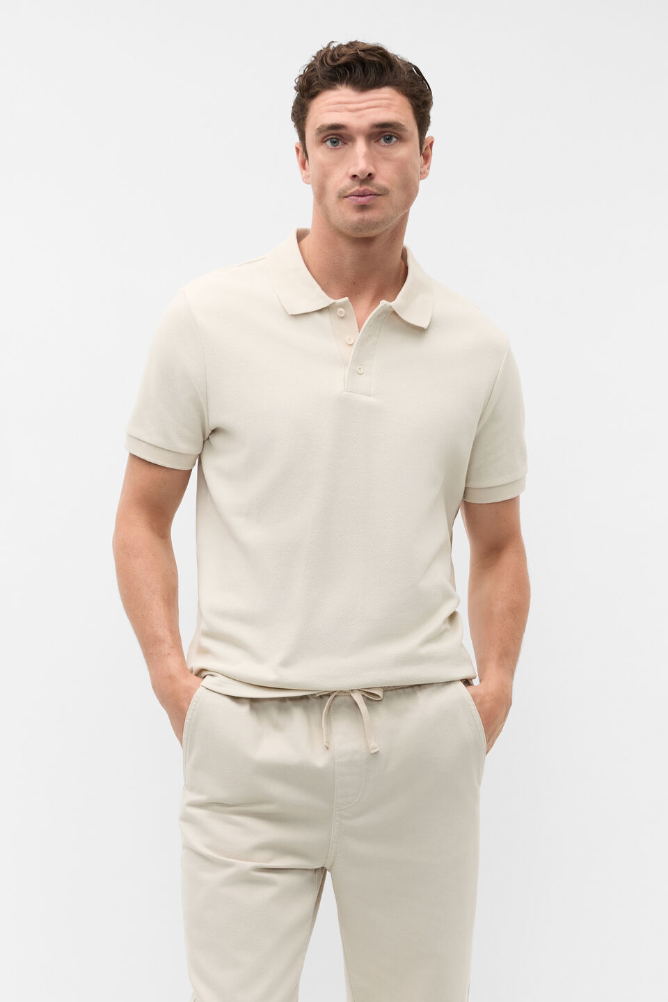 Textured Polo  Pebble