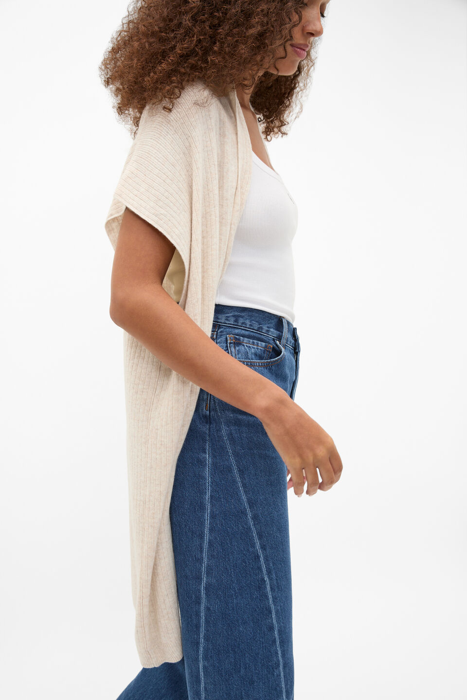 Rib Knit Poncho  Mist