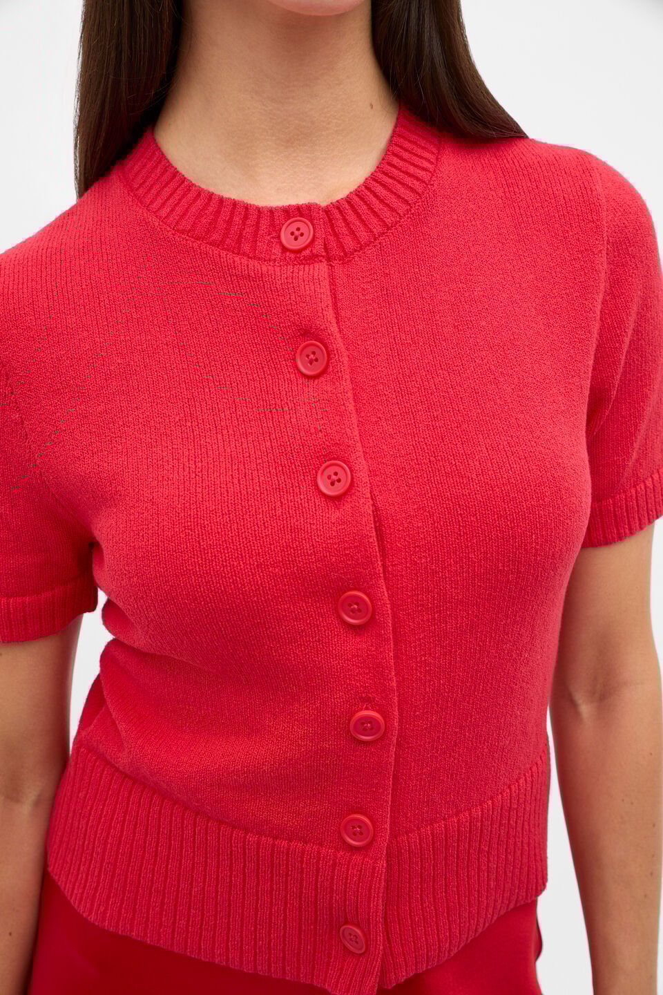 Textured Cotton Blend Cardigan  Poppy