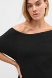 Crepe Knit Drape Shoulder Tunic  Black  hi-res