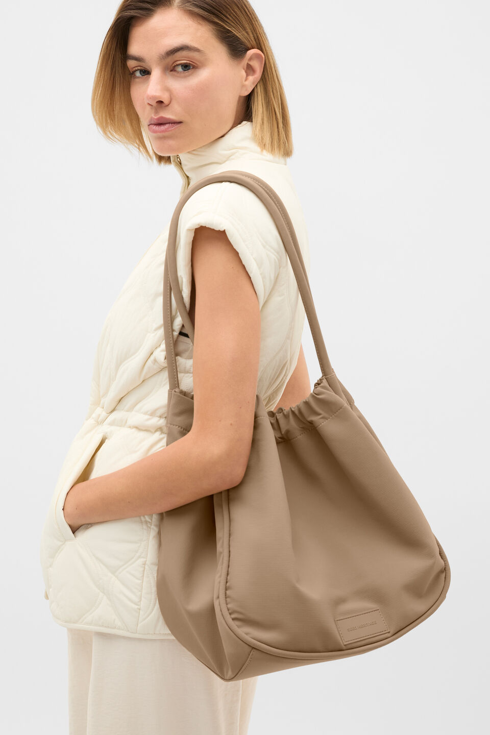 Ruched Essential Tech Tote  Sandstone