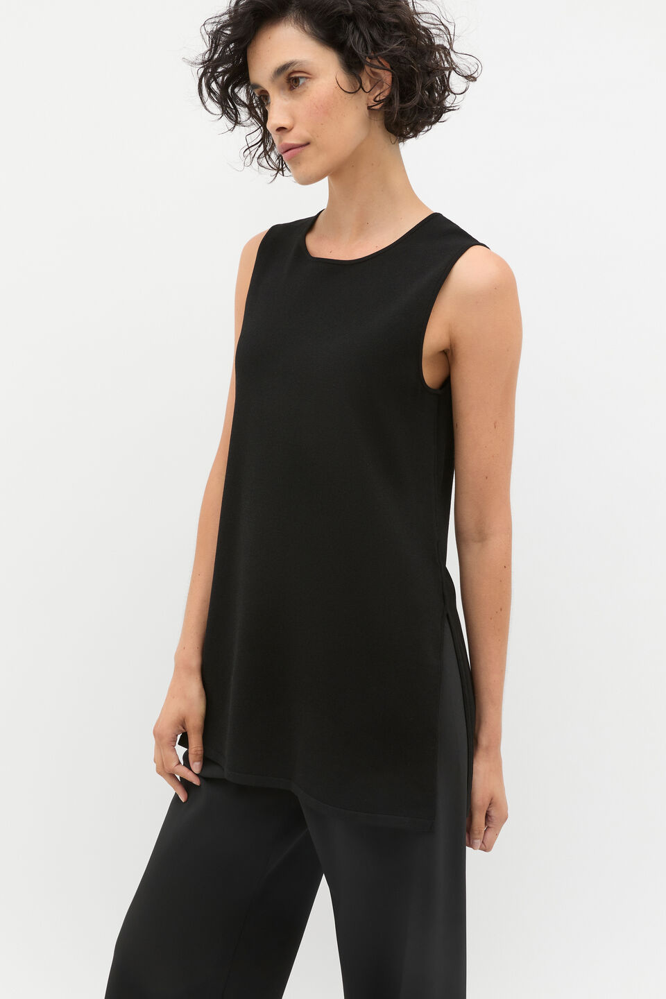 Compact Crepe Knit Tunic  Black