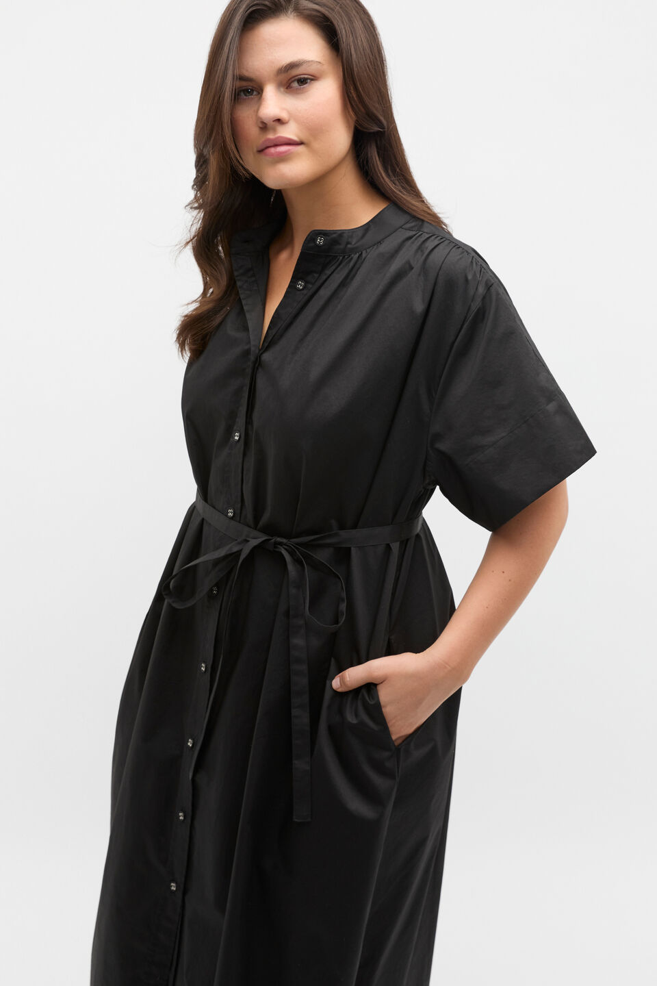 Poplin Voluminous Maxi Dress  Black
