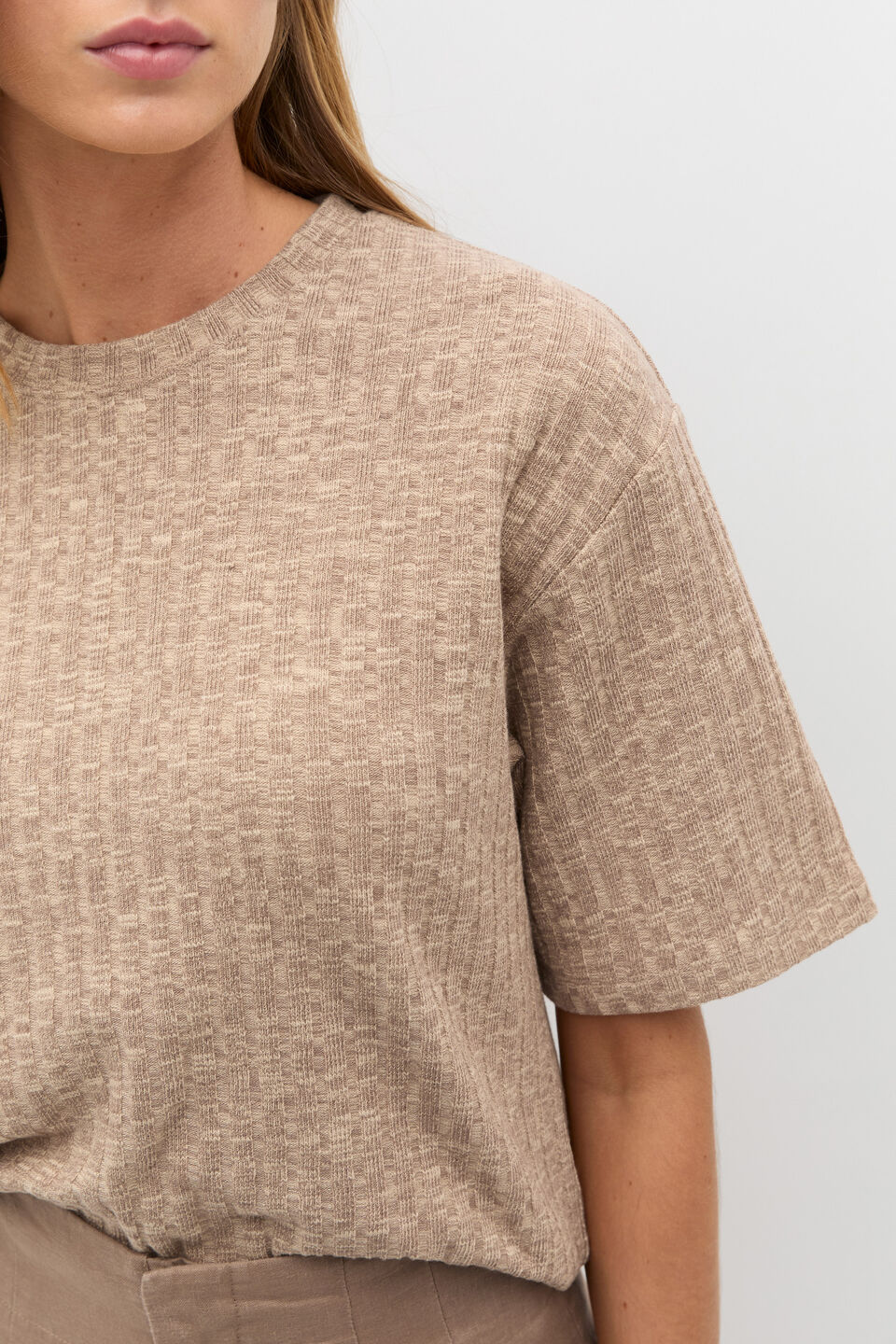 Textured Longline Boxy Tee  Nutmeg Twist