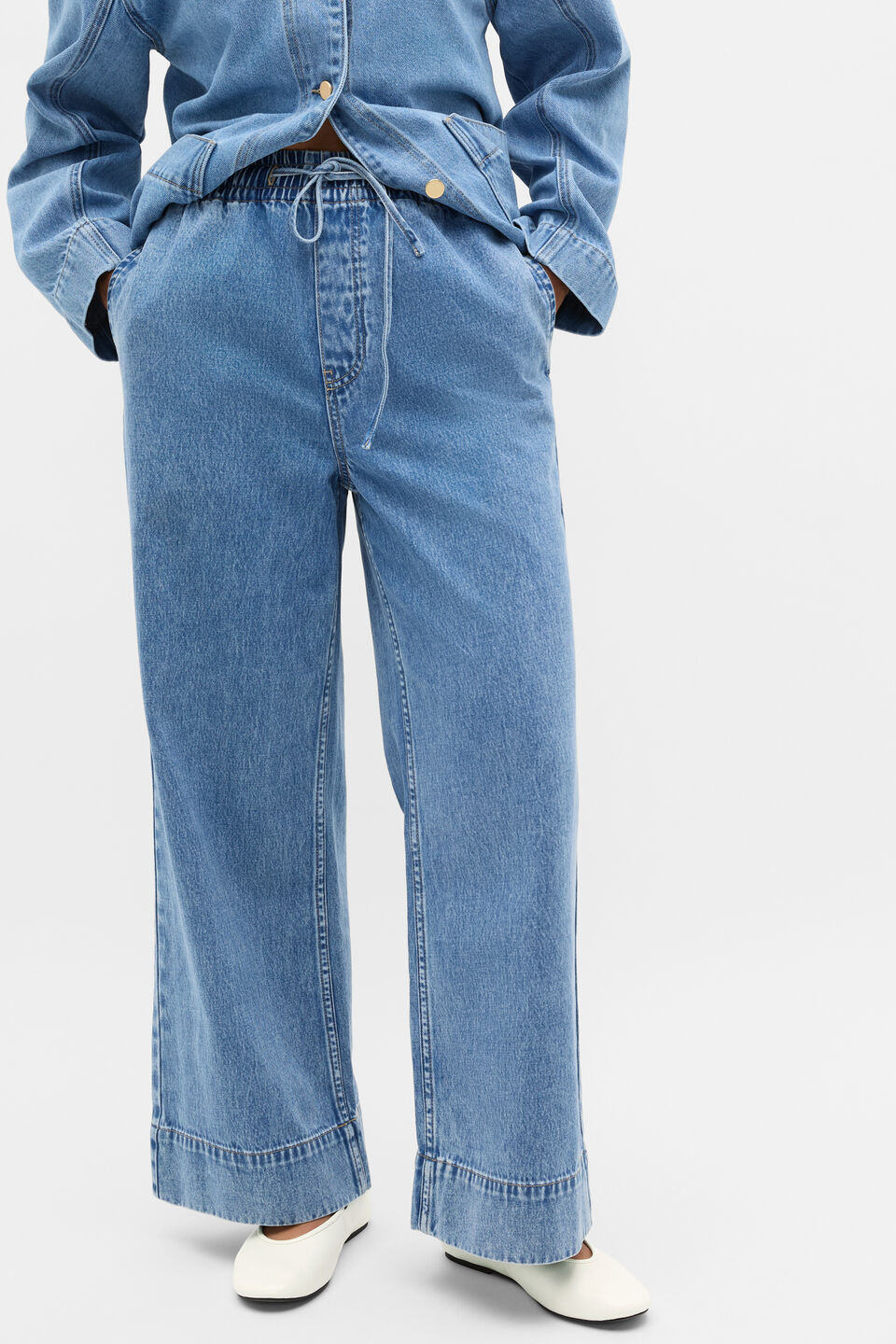 Elasticated Wide Leg Jean  Mist Blue Denim