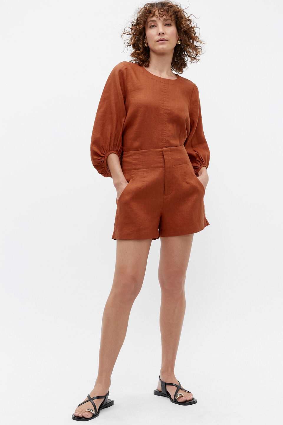 Core Linen Waisted Short  Russet
