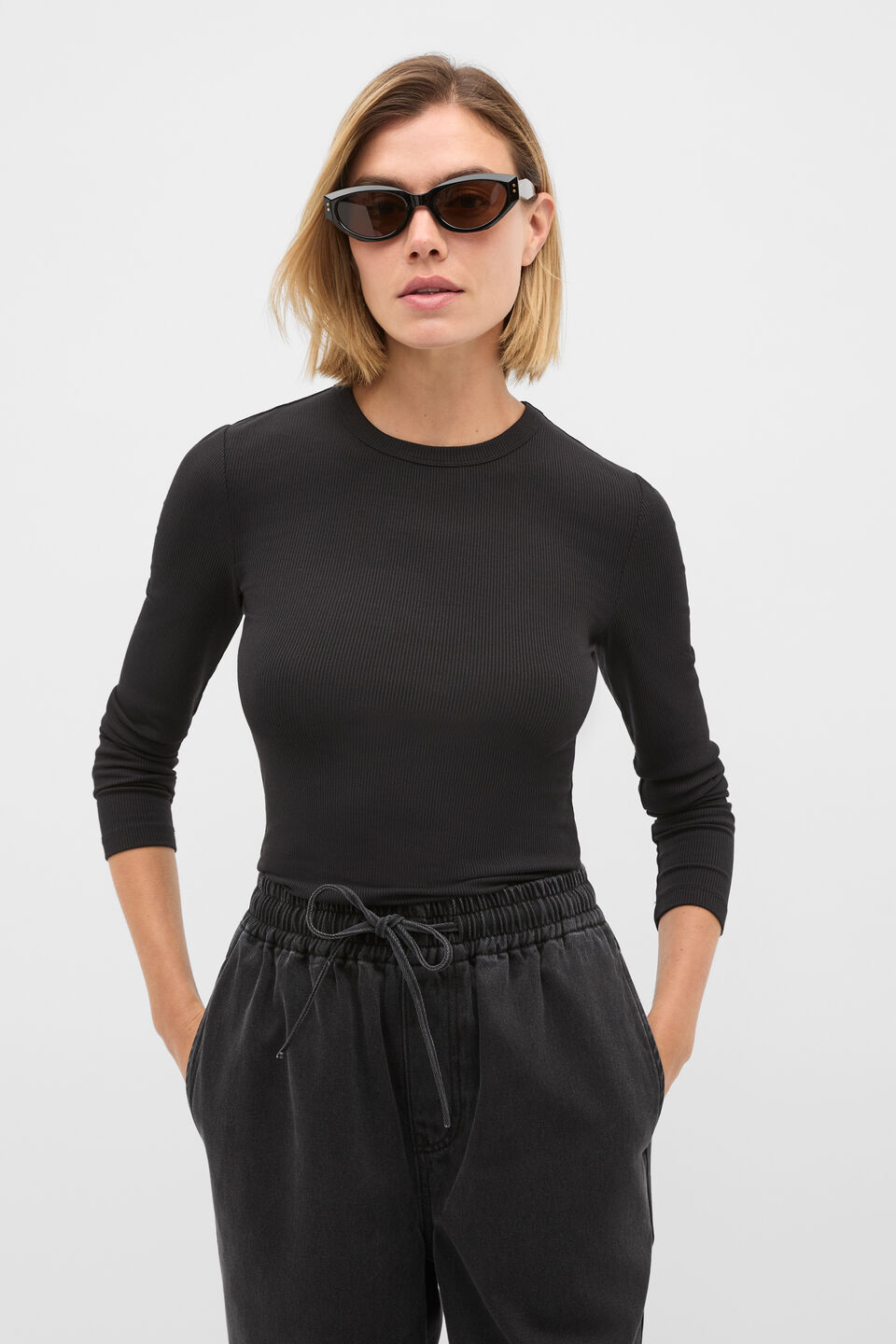 Core Rib Crew Neck Top  Black