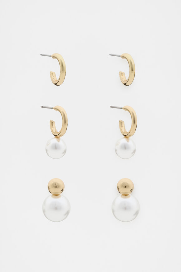 Pearl Earring Set  Gold  hi-res
