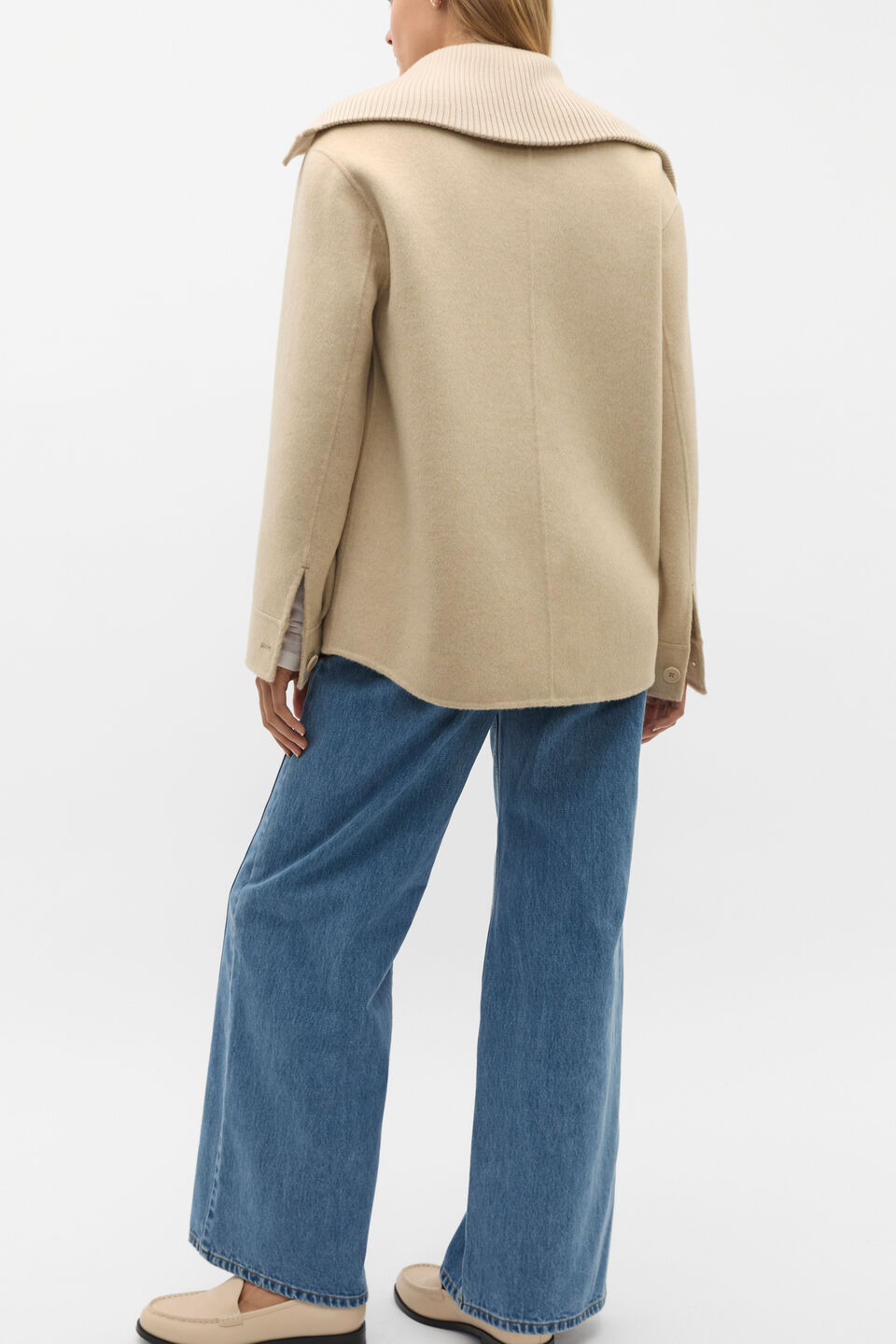 Wool Blend Rib Collar Shacket  Latte Marle