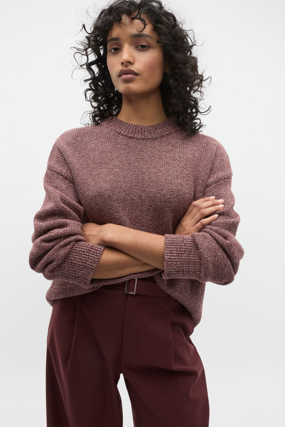 Slouch Crew Neck Twist Knit  Merlot Twist