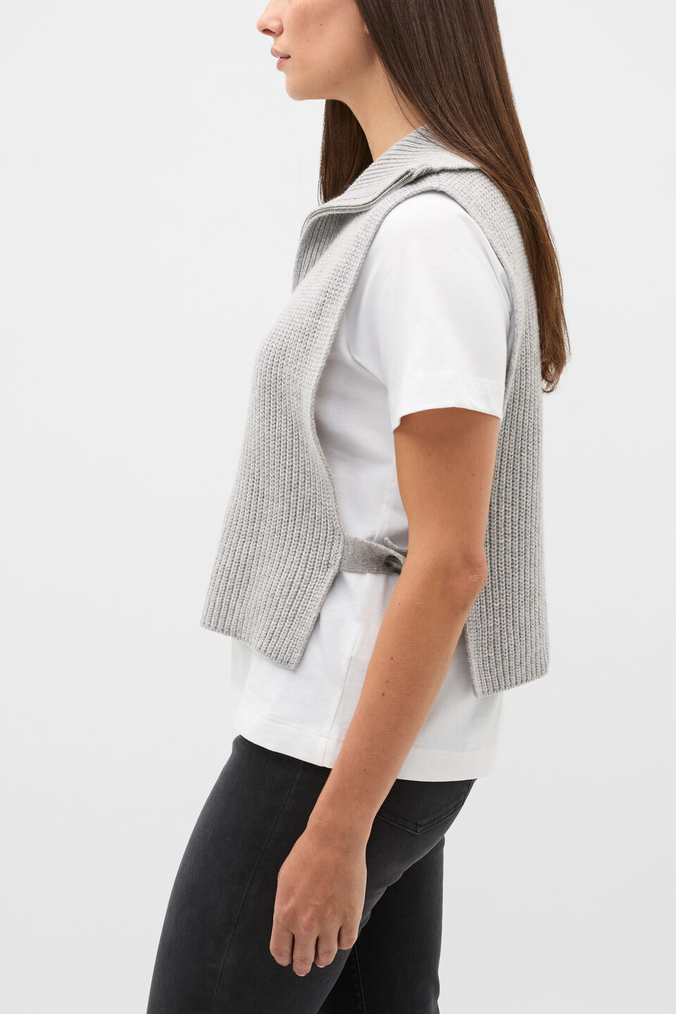 Rib Knit Collar Bib  Pale Slate Marle
