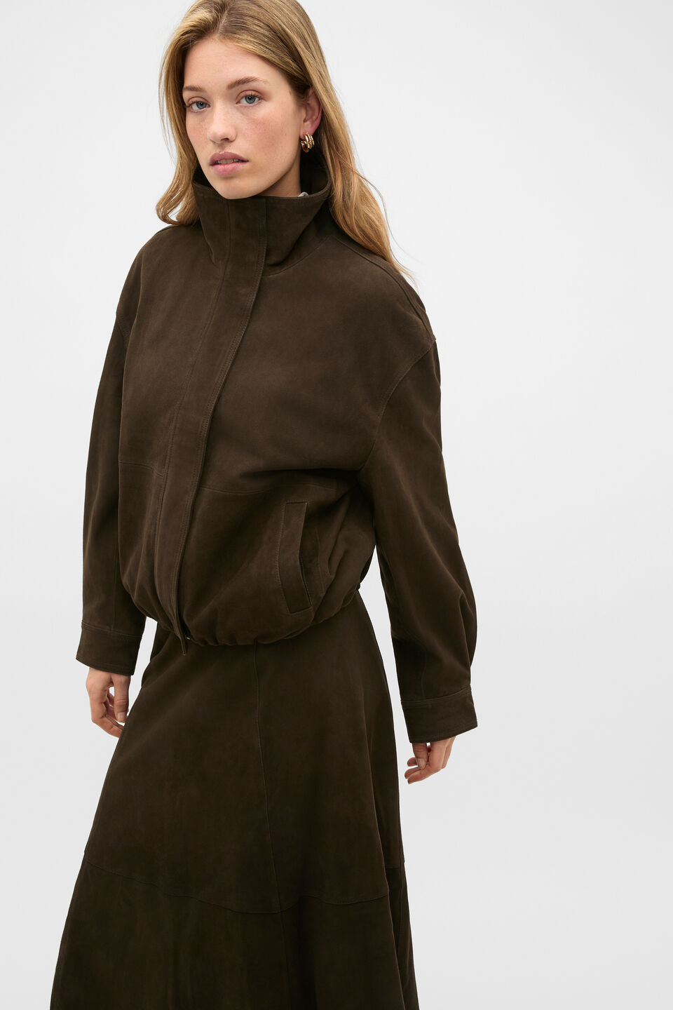 Suede Bomber Jacket  Coffee Bean