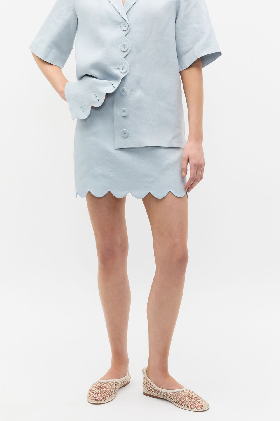 Linen Scallop Skirt  Bluebell