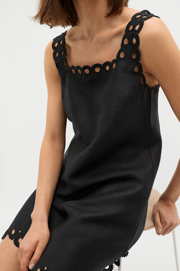 Linen Embroidered Mini Dress  Black  hi-res