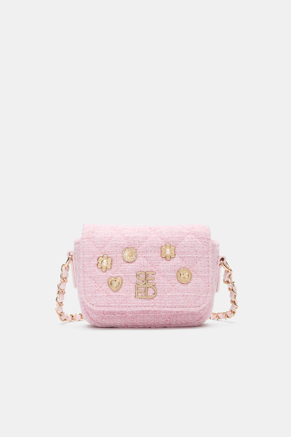 Tweed Coin Charm Bag  Candy Pink