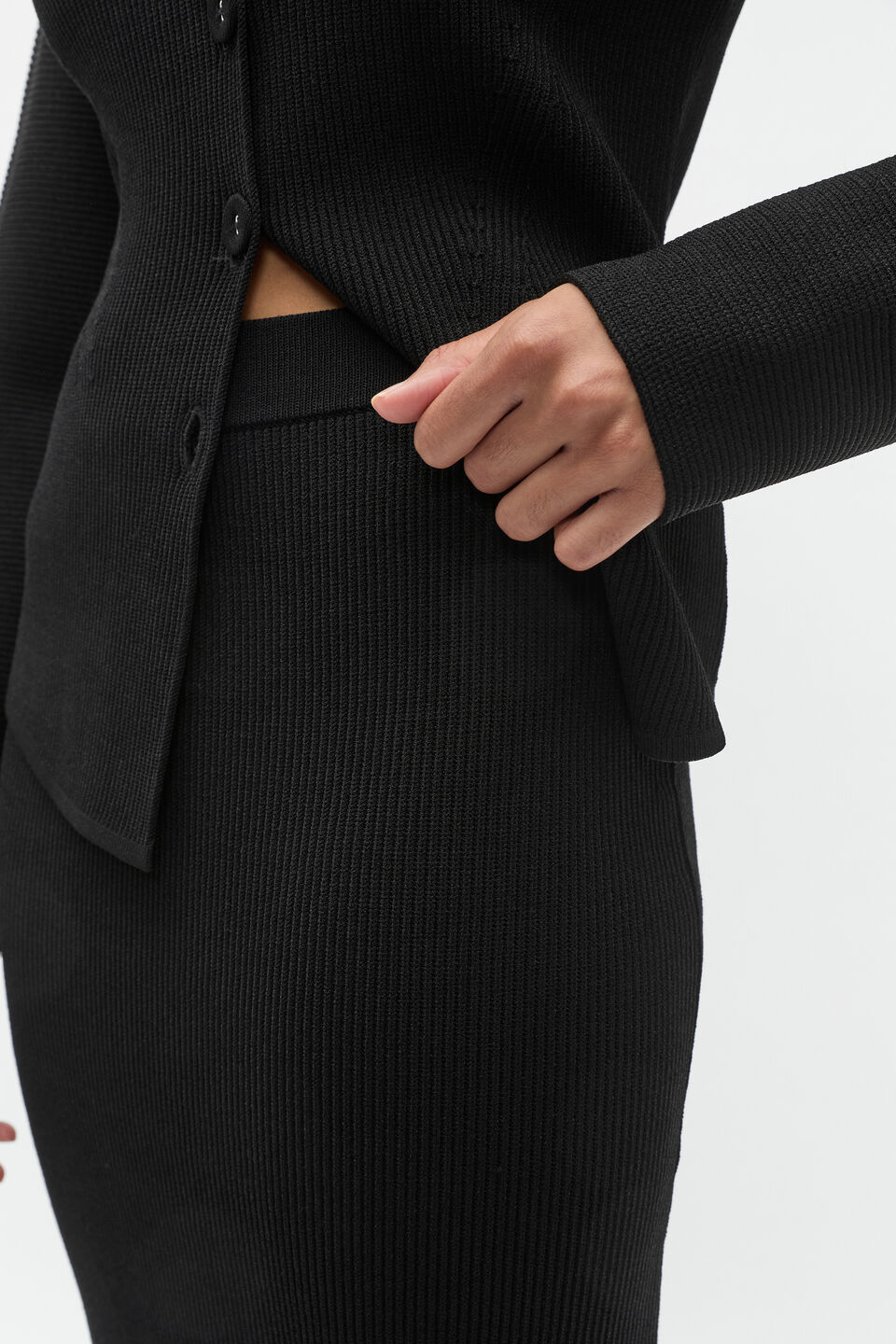 Crepe Rib Pencil Skirt  Black